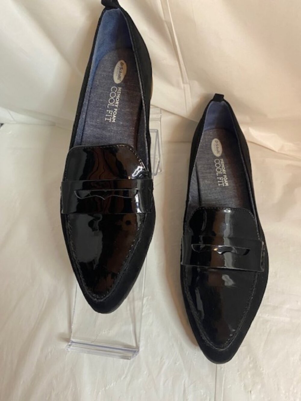 Dr. Scholls Black Eclipse Penny Loafers Faux Suede & Patent Leather, size 8.5M